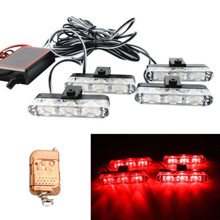 4 in 1 Car 12LEDs Grille Flash Lights Warning Lights with Wireless Remote Control, Red, Red White...