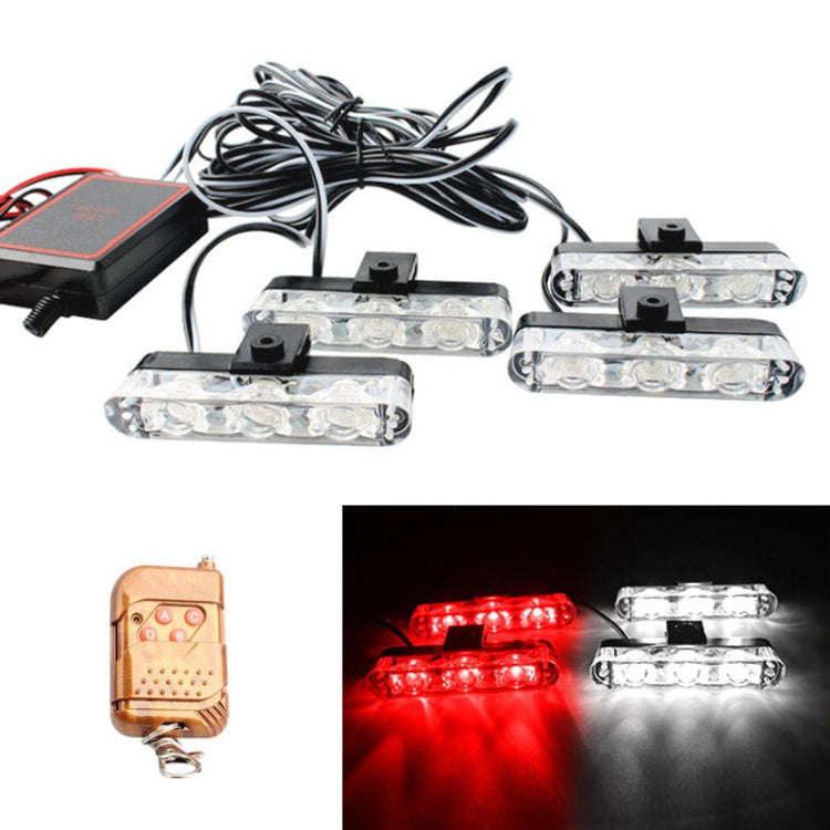 4 in 1 Car 12LEDs Grille Flash Lights Warning Lights with Wireless Remote Control, Red, Red White...