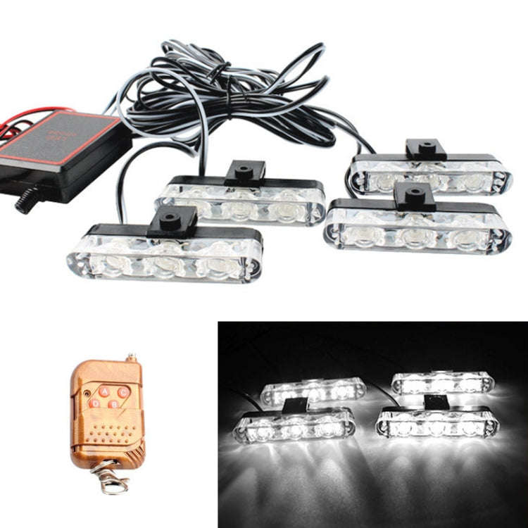 4 in 1 Car 12LEDs Grille Flash Lights Warning Lights with Wireless Remote Control, Red, Red White...