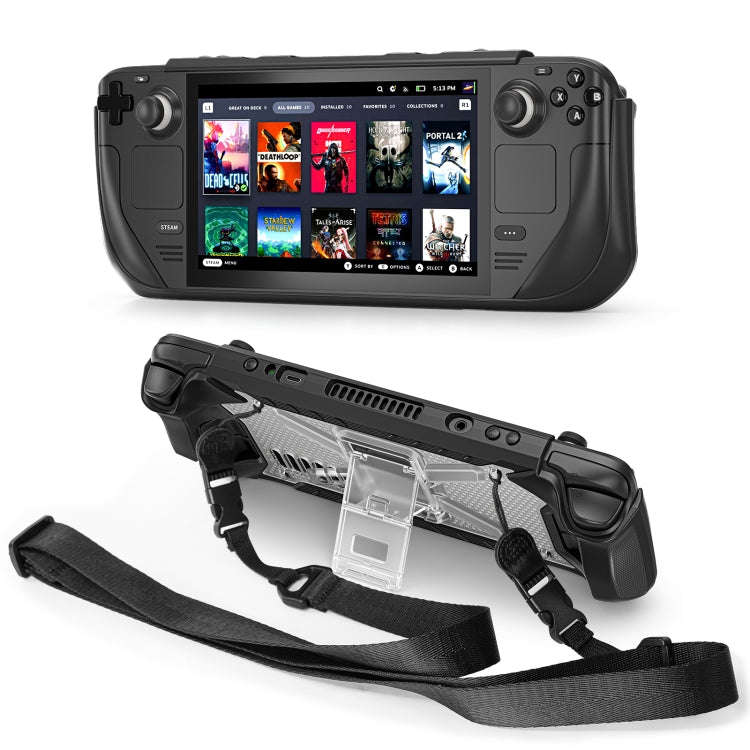 Shockproof Game Console Case with Holder & Shoulder Strap, Case + Shoulder Strap(Black+Transparent)