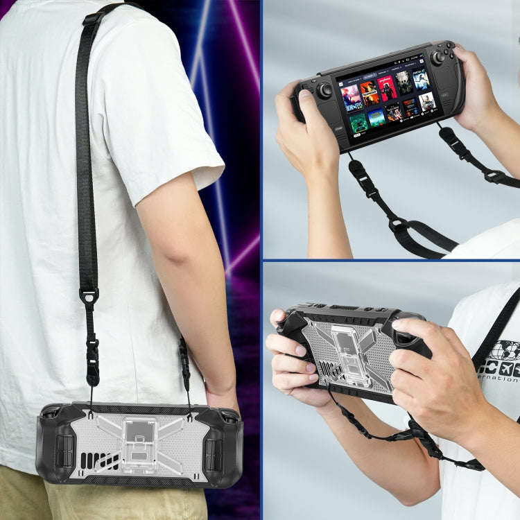 Shockproof Game Console Case with Holder & Shoulder Strap, Case + Shoulder Strap(Black+Transparent)