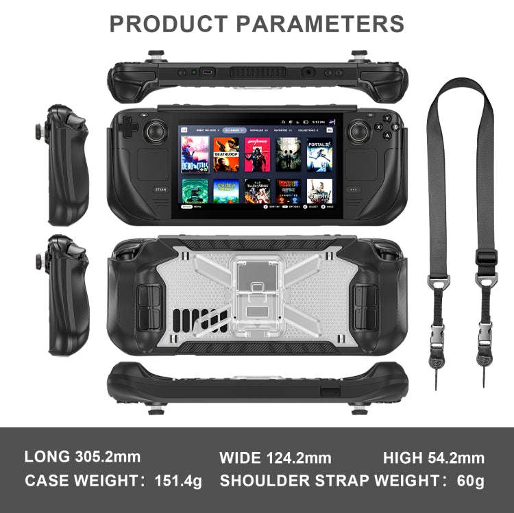 Shockproof Game Console Case with Holder & Shoulder Strap, Case + Shoulder Strap(Black+Transparent)