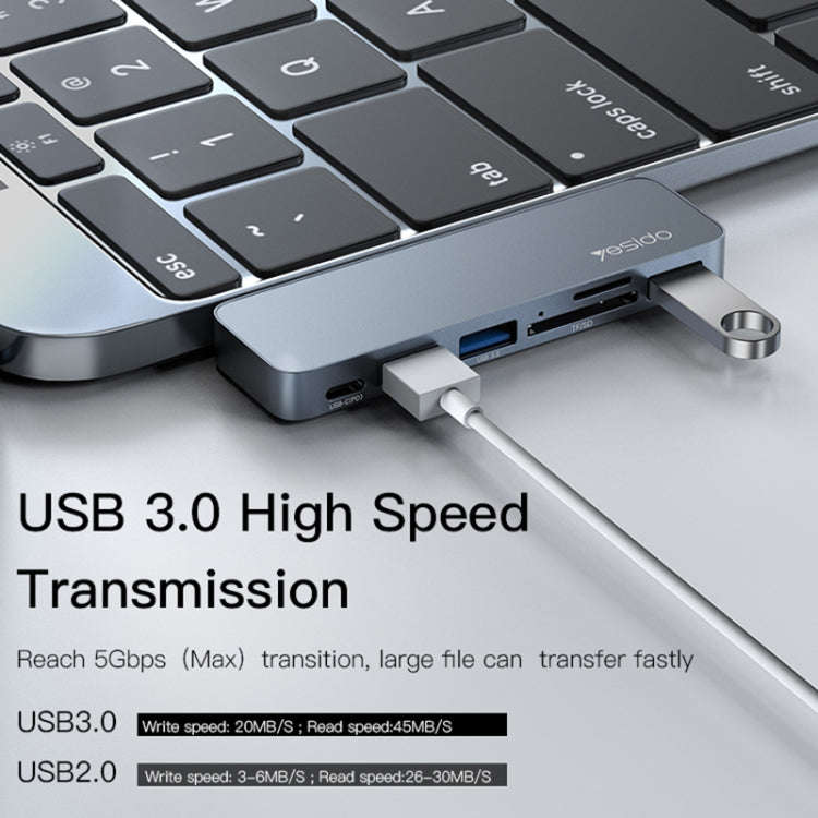 Yesido HB10 6 in 1 USB-C / Type-C Ports Multifunctional Docking Station HUB Adapter, HB10