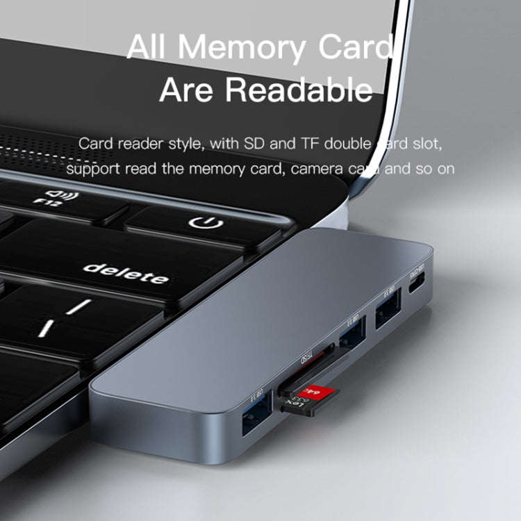 Yesido HB10 6 in 1 USB-C / Type-C Ports Multifunctional Docking Station HUB Adapter, HB10