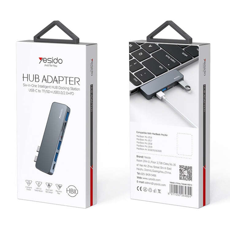 Yesido HB10 6 in 1 USB-C / Type-C Ports Multifunctional Docking Station HUB Adapter, HB10