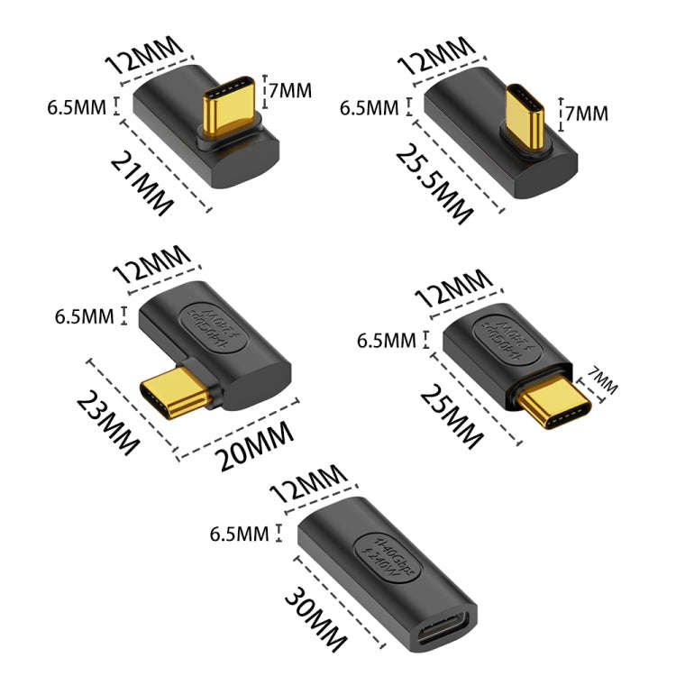 40Gbps 240W USB-C / Type-C Female to USB-C / Type-C Male Side Bend Adapter, Side Bend Adapter
