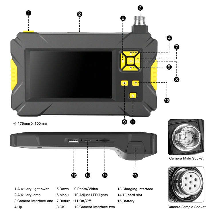 P30 3.9mm 1080P IP68 Waterproof 4.3 inch Screen Single Camera Digital Endoscope, 2m Hard Cable, 5...