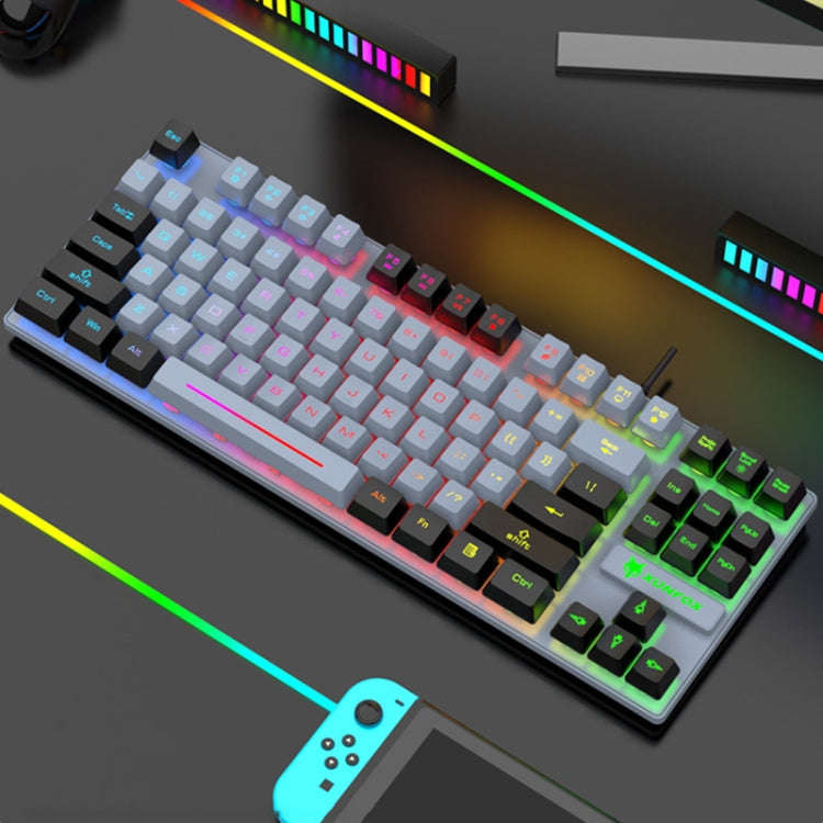 XUNFOX K10 87-Keys Rainbow Blacklit USB Wired Gaming Keyboard, Cable Length: 1.5m