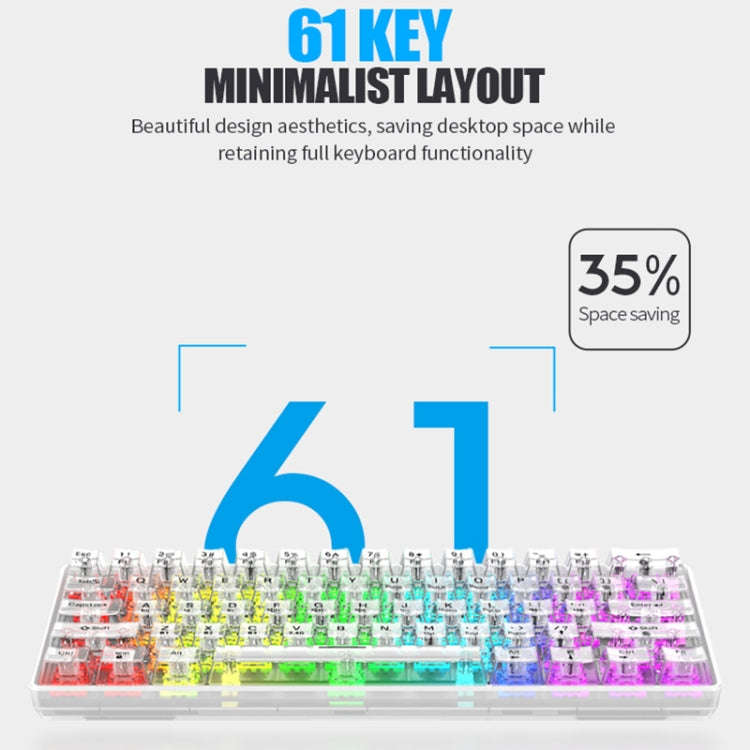 XUNFOX K30 Pro 2.4G + BT + Wired Transparent 61-Keys Mechanical White Axis Keyboard, K30 Pro
