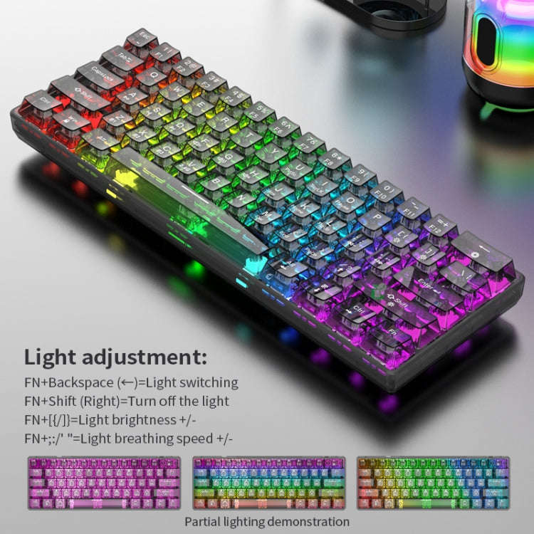 XUNFOX K30 Pro 2.4G + BT + Wired Transparent 61-Keys Mechanical White Axis Keyboard, K30 Pro