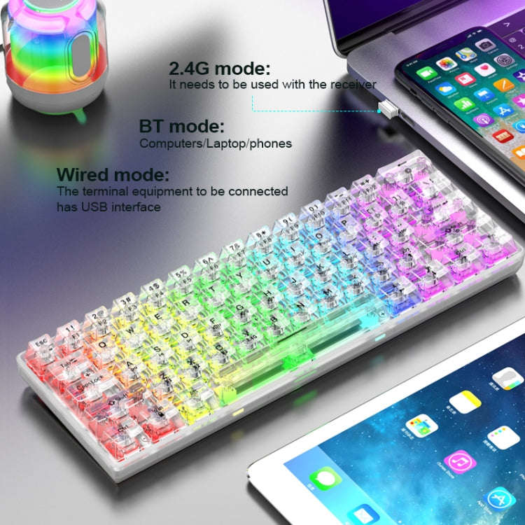 XUNFOX K30 Pro 2.4G + BT + Wired Transparent 61-Keys Mechanical White Axis Keyboard, K30 Pro