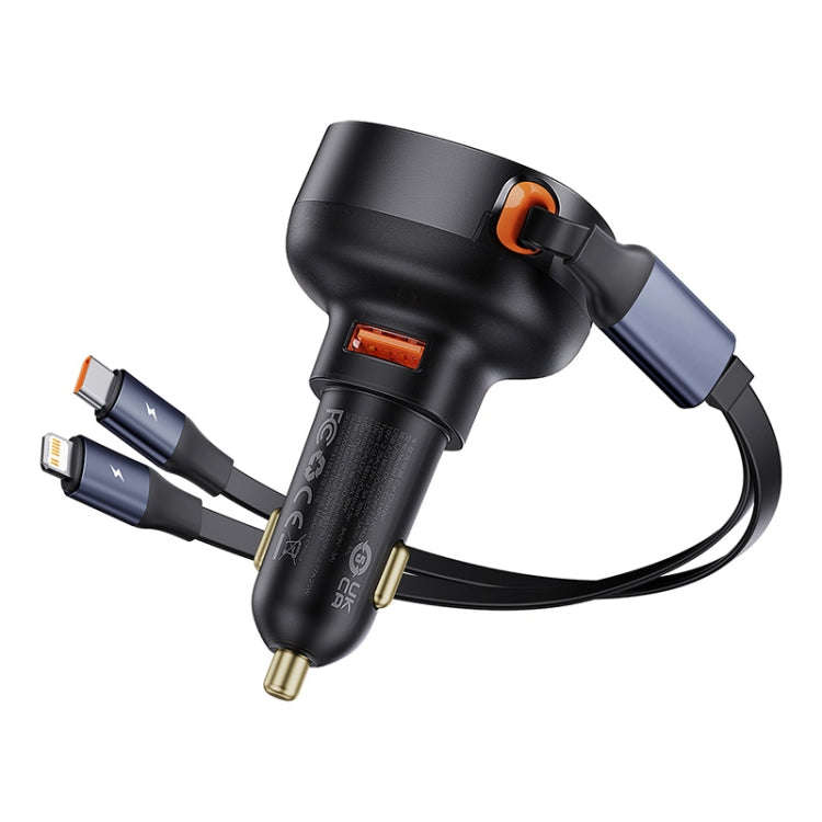 Baseus Tuxiang Pro 60W 3 in 1 USB+8 Pin+Type-C Interface Car Charger, USB+8 Pin+Type-C
