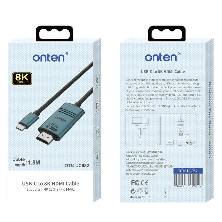 Onten UC982 8K 60Hz USB-C / Type-C to HDMI Video HD Conversion Cable, UC982