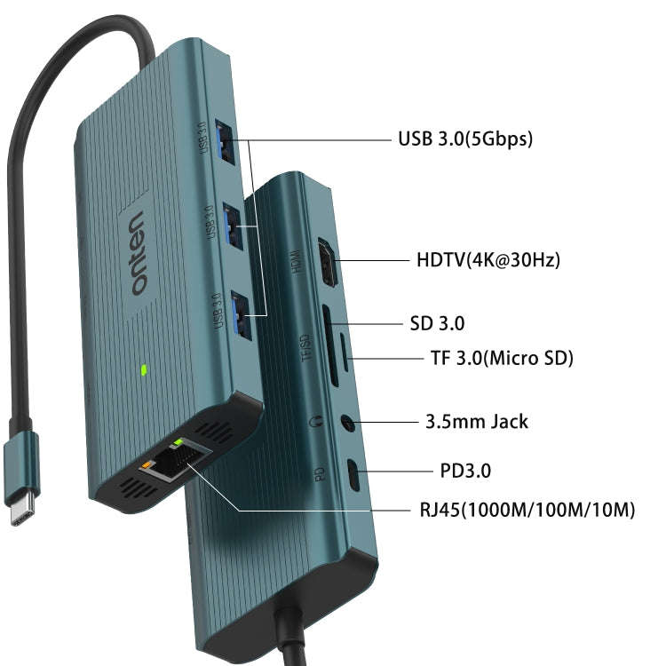 Onten UC961 9 in 1 USB-C / Type-C Multi-function HUB Docking Station, UC961