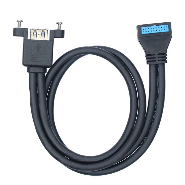 Double USB 3.0 with Fixed Screw Hole to 20 Pin Elbow Extension Cable, Black