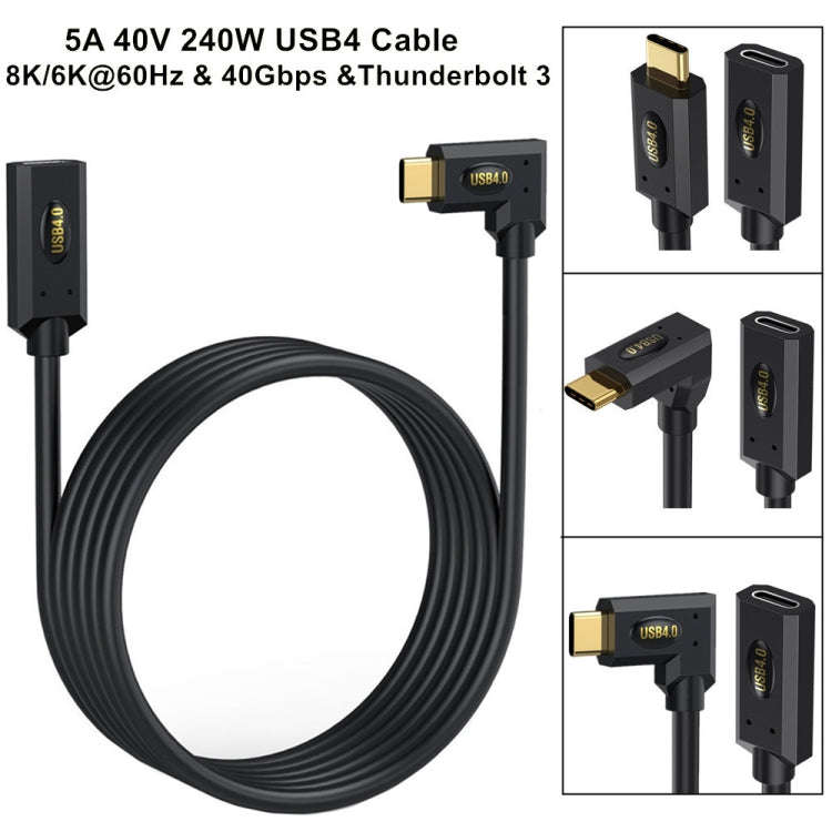 240W USB-C / Type-C Male to Female Multi-function USB 4.0 Elbow Data Extension Cable, 1m
