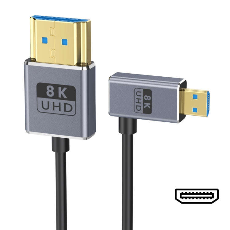60cm Coaxial Micro HDMI to HDMI 8K UHD 48Gbps Video Connection Cable, 60cm Right Elbow, 60cm Stra...