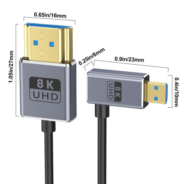 60cm Coaxial Micro HDMI to HDMI 8K UHD 48Gbps Video Connection Cable, 60cm Right Elbow, 60cm Stra...