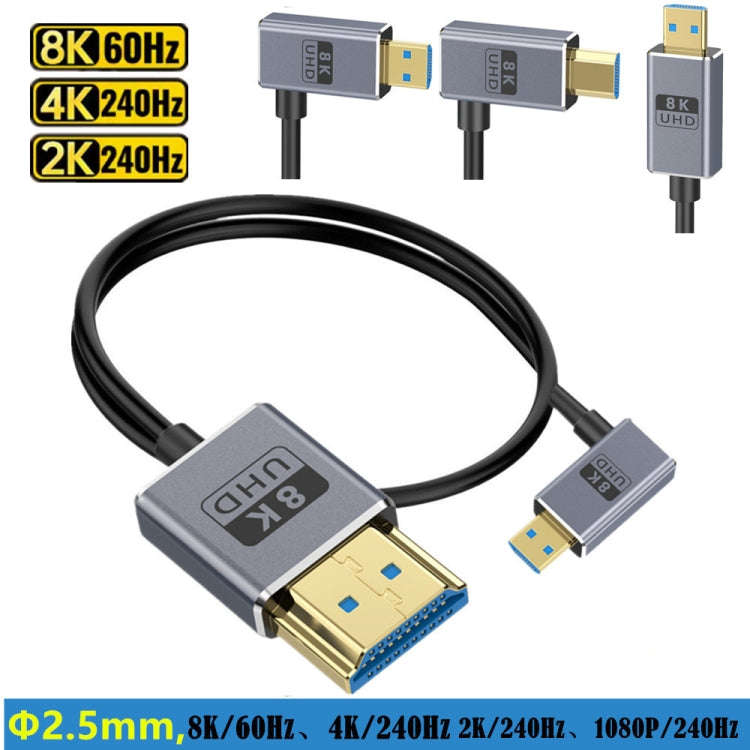 60cm Coaxial Micro HDMI to HDMI 8K UHD 48Gbps Video Connection Cable, 60cm Right Elbow, 60cm Stra...