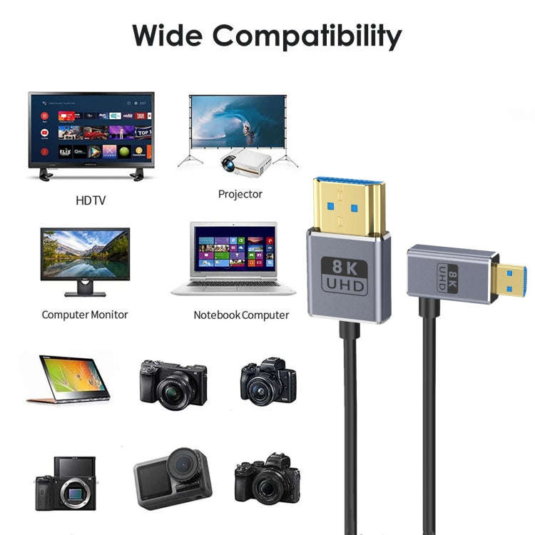 1.2m Coaxial Micro HDMI to HDMI 8K UHD 48Gbps Video Connection Cable, 120cm Right Elbow, 120cm St...