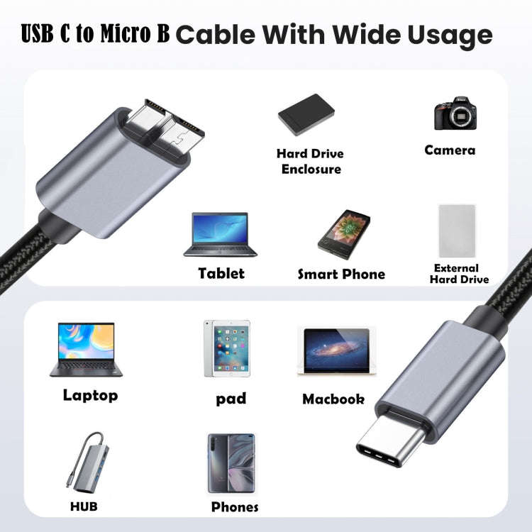 10Gbps USB-C / Type-C 3.1 to Micro B Mobile Hard Disk Adapter Cable, 0.5m, 1.8m, 3m