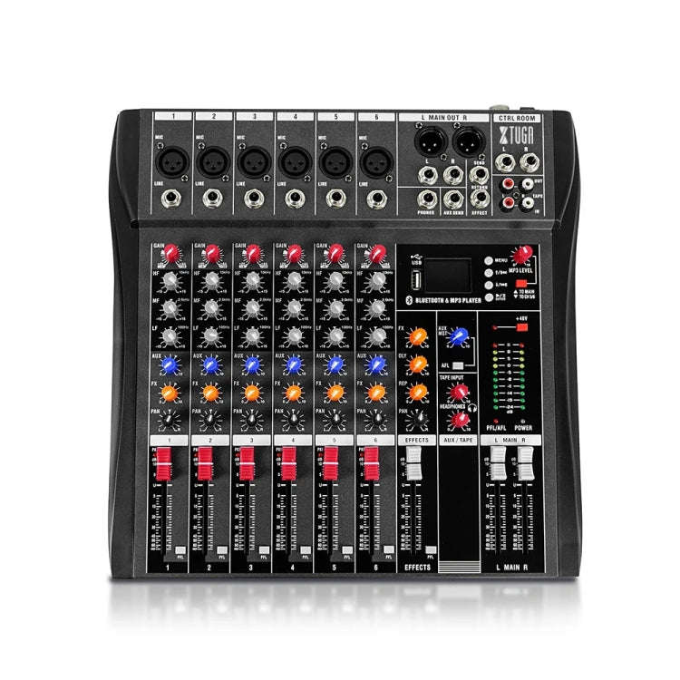 XTUGA CT60X 6-Channels Audio Mixer DJ Mixing Console with 48V Power Supply, CT60X