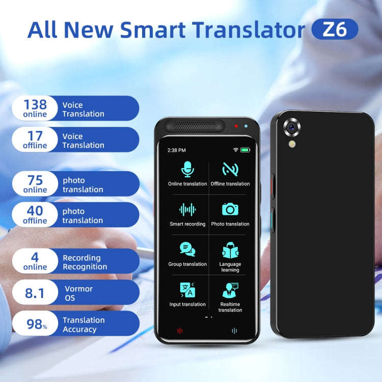 VORMOR Z6 5.0 inch HD Touch Screen Smart AI Translator 139 Languages with Offline Translation / P...