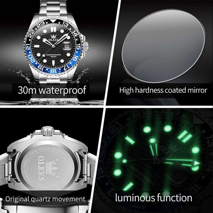 OLEVS 3610 Men Steel Strap Luminous Waterproof Quartz Watch