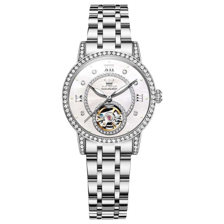 OLEVS 7036 Women Starry Sky Disk Luminous Skeleton Mechanical Watch