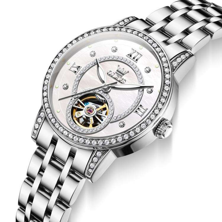 OLEVS 7036 Women Starry Sky Disk Luminous Skeleton Mechanical Watch