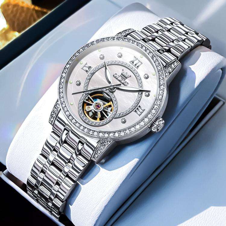 OLEVS 7036 Women Starry Sky Disk Luminous Skeleton Mechanical Watch
