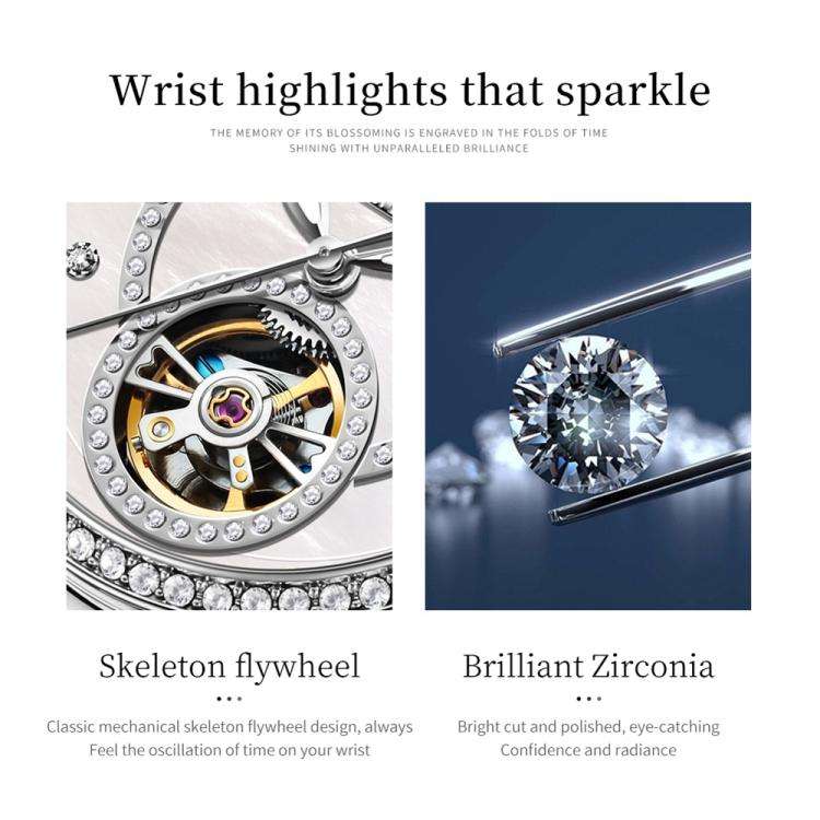 OLEVS 7036 Women Starry Sky Disk Luminous Skeleton Mechanical Watch