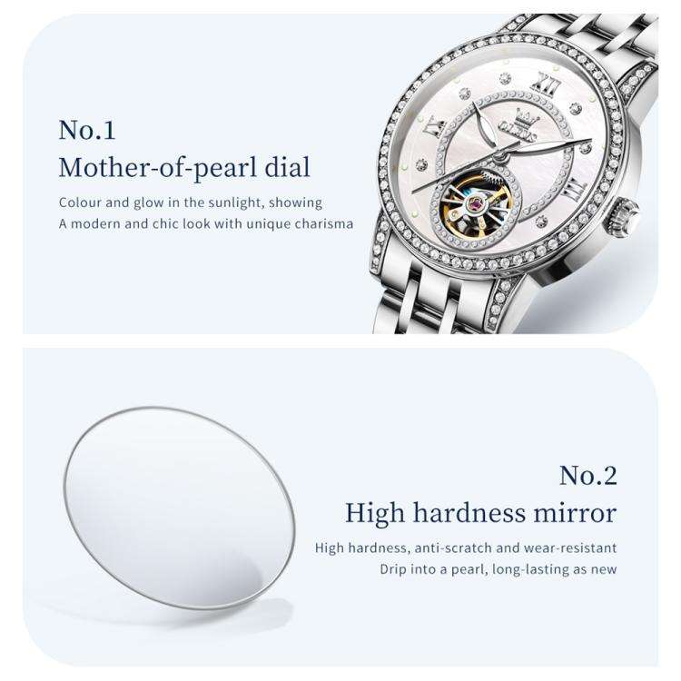 OLEVS 7036 Women Starry Sky Disk Luminous Skeleton Mechanical Watch