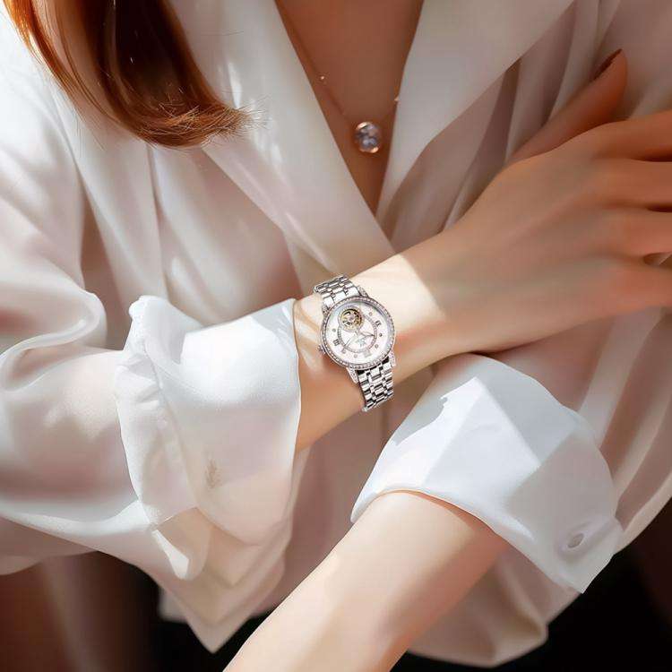 OLEVS 7036 Women Starry Sky Disk Luminous Skeleton Mechanical Watch