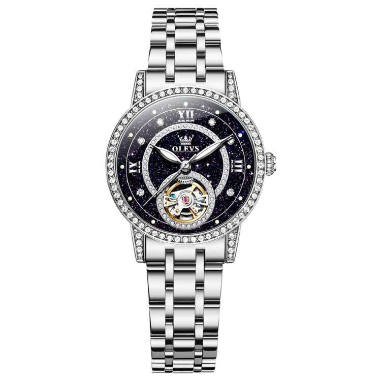 OLEVS 7036 Women Starry Sky Disk Luminous Skeleton Mechanical Watch