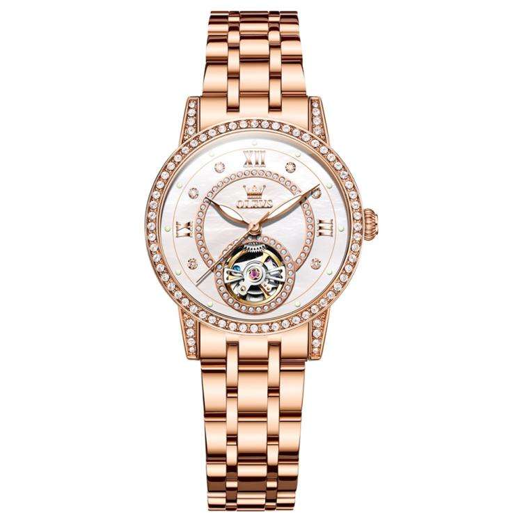 OLEVS 7036 Women Starry Sky Disk Luminous Skeleton Mechanical Watch