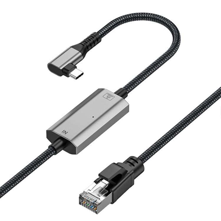 2m RJ45 to USB-C / Type-C Side Bend High Speed Network Card Ethernet Cable, Type-C Side Bend