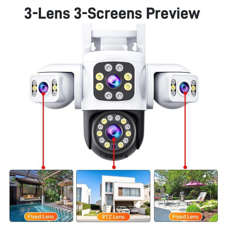 2MP HD 360 Degree Panorama 3 Lens IP66 Waterproof Wireless WiFi Camera, 15 Days Memory Card, 30 D...