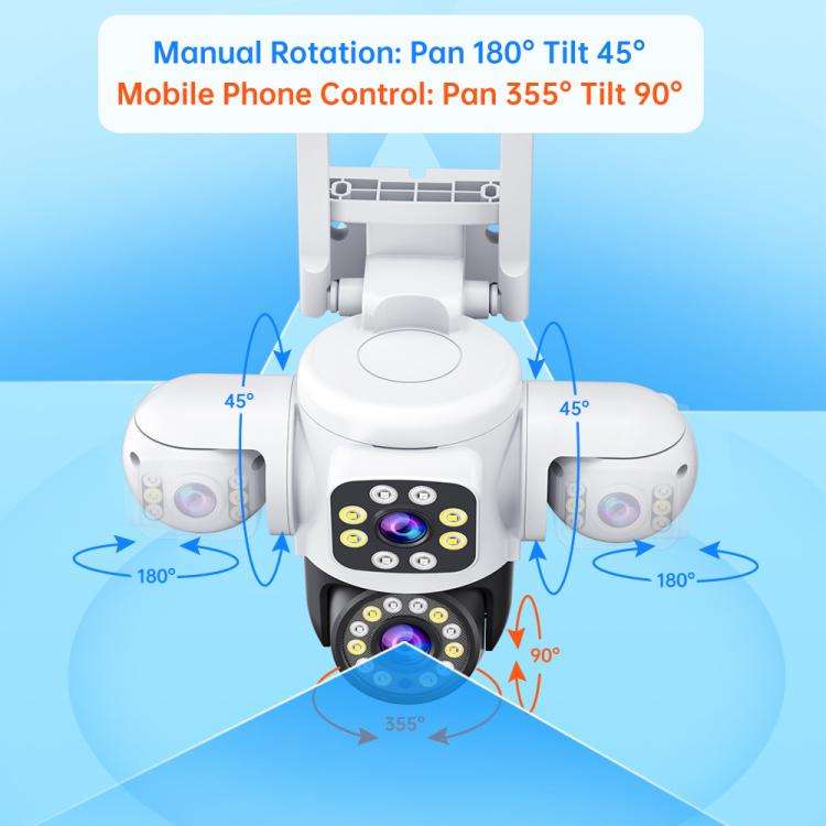 2MP HD 360 Degree Panorama 3 Lens IP66 Waterproof Wireless WiFi Camera, 15 Days Memory Card, 30 D...