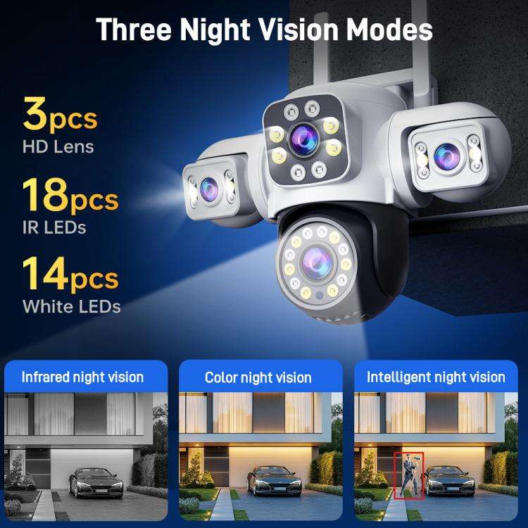 2MP HD 360 Degree Panorama 3 Lens IP66 Waterproof Wireless WiFi Camera, 15 Days Memory Card, 30 D...