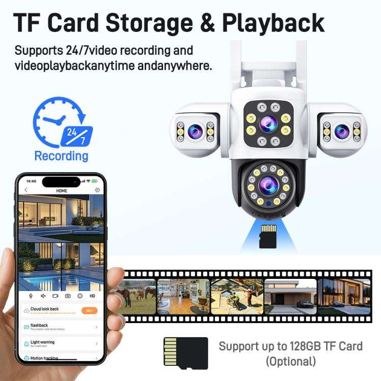 2MP HD 360 Degree Panorama 3 Lens IP66 Waterproof Wireless WiFi Camera, 15 Days Memory Card, 30 D...