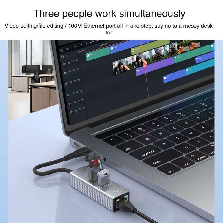 Type-C / 8 Pin to Type-C RJ45 USB-A HUB Expand Converter, Type-C / 8 Pin