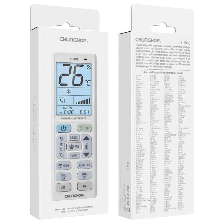 CHUNGHOP K-1308E Universal Air Conditioner Remote Control with Torch and LCD Backlight, K-1308E