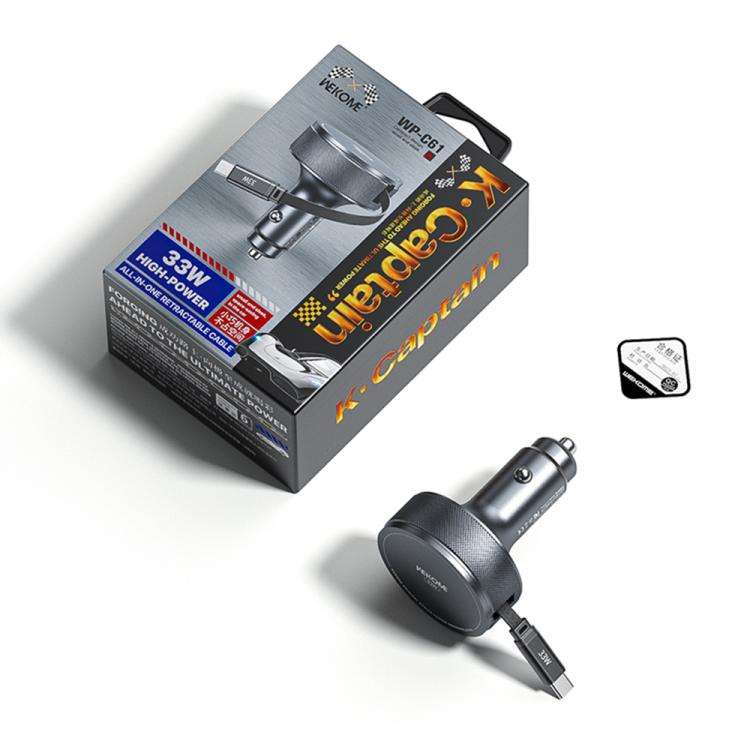 WK WP-C61 K-Captain Zinyao 33W Fast Car Charger with USB-C / Type-C Retractable Cable, WP-C61