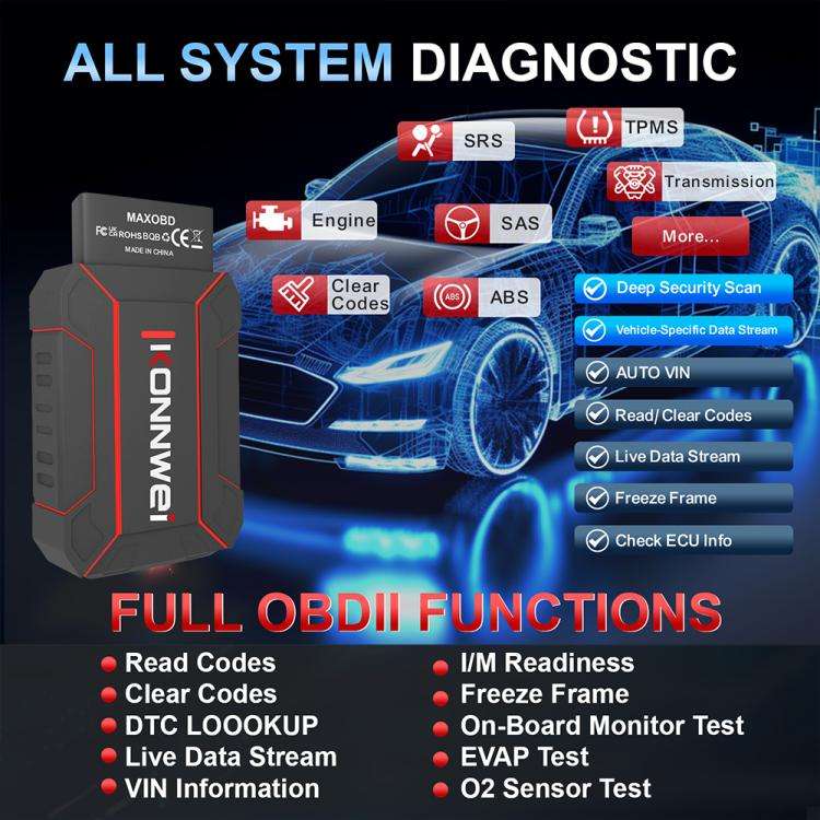 KONNWEI MAXOBD Full Car System Scanner OBD2 Diagnostic Tool Code Read, MAXOBD