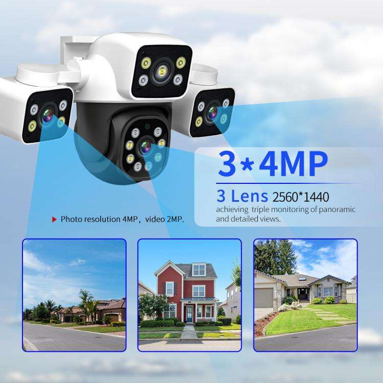 ESCAM PT223 3x4MP HD Motion Detection WiFi Three-screen PTZ IP Camera, EU Plug, US Plug, UK Plug,...