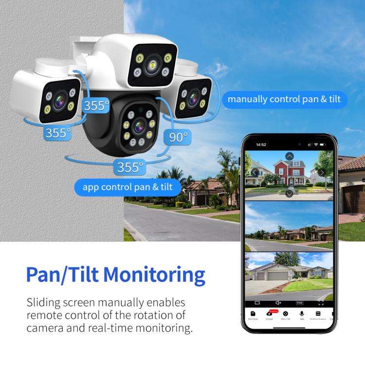 ESCAM PT223 3x4MP HD Motion Detection WiFi Three-screen PTZ IP Camera, EU Plug, US Plug, UK Plug,...