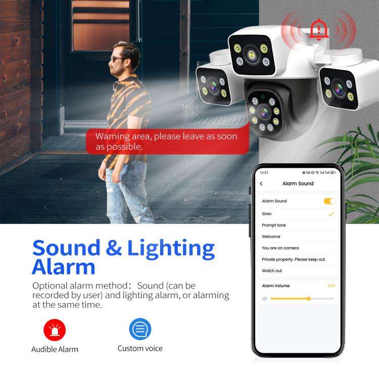ESCAM PT223 3x4MP HD Motion Detection WiFi Three-screen PTZ IP Camera, EU Plug, US Plug, UK Plug,...