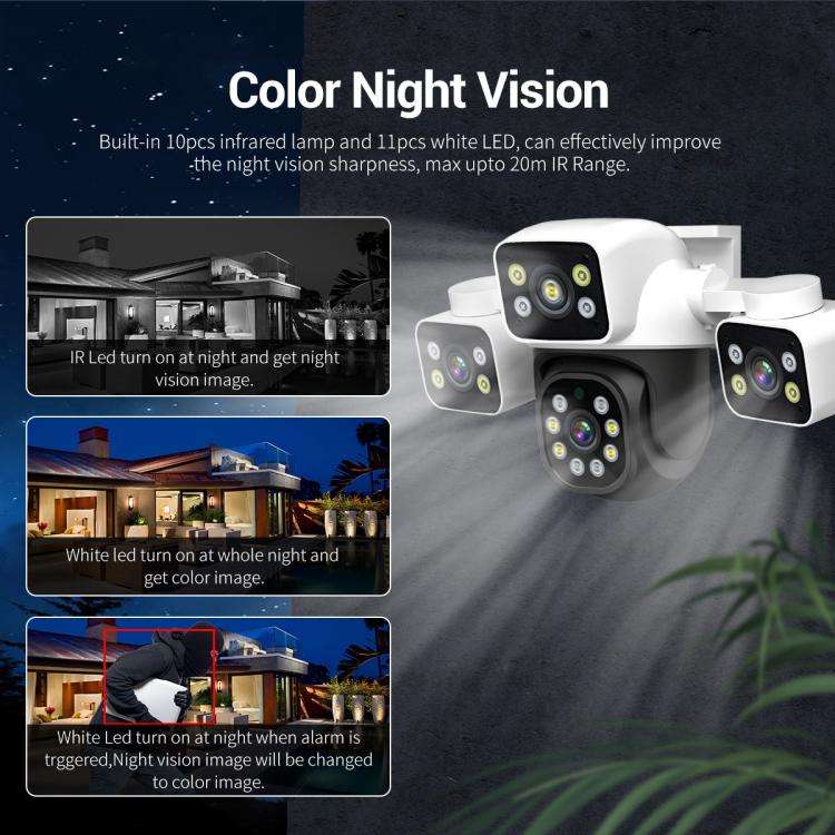 ESCAM PT223 3x4MP HD Motion Detection WiFi Three-screen PTZ IP Camera, EU Plug, US Plug, UK Plug,...