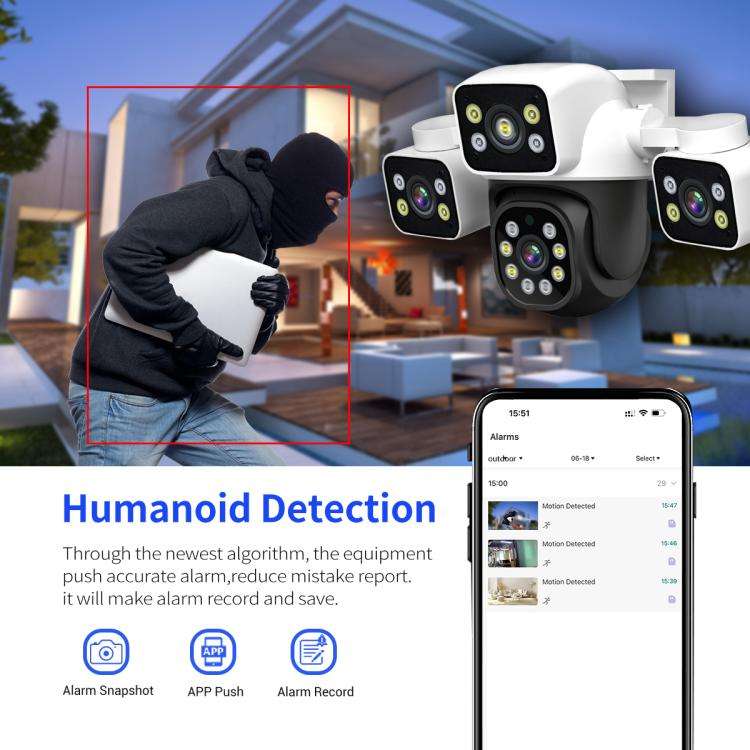 ESCAM PT223 3x4MP HD Motion Detection WiFi Three-screen PTZ IP Camera, EU Plug, US Plug, UK Plug,...